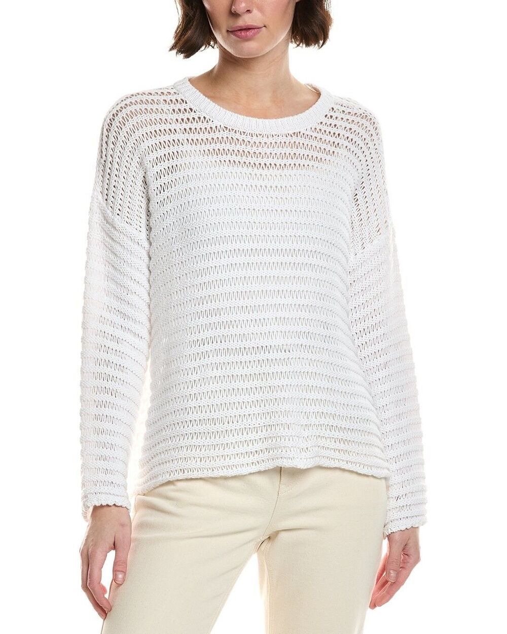 New Eileen Fisher White Organic Peruvian Cotton Open Knit Sweater Medium